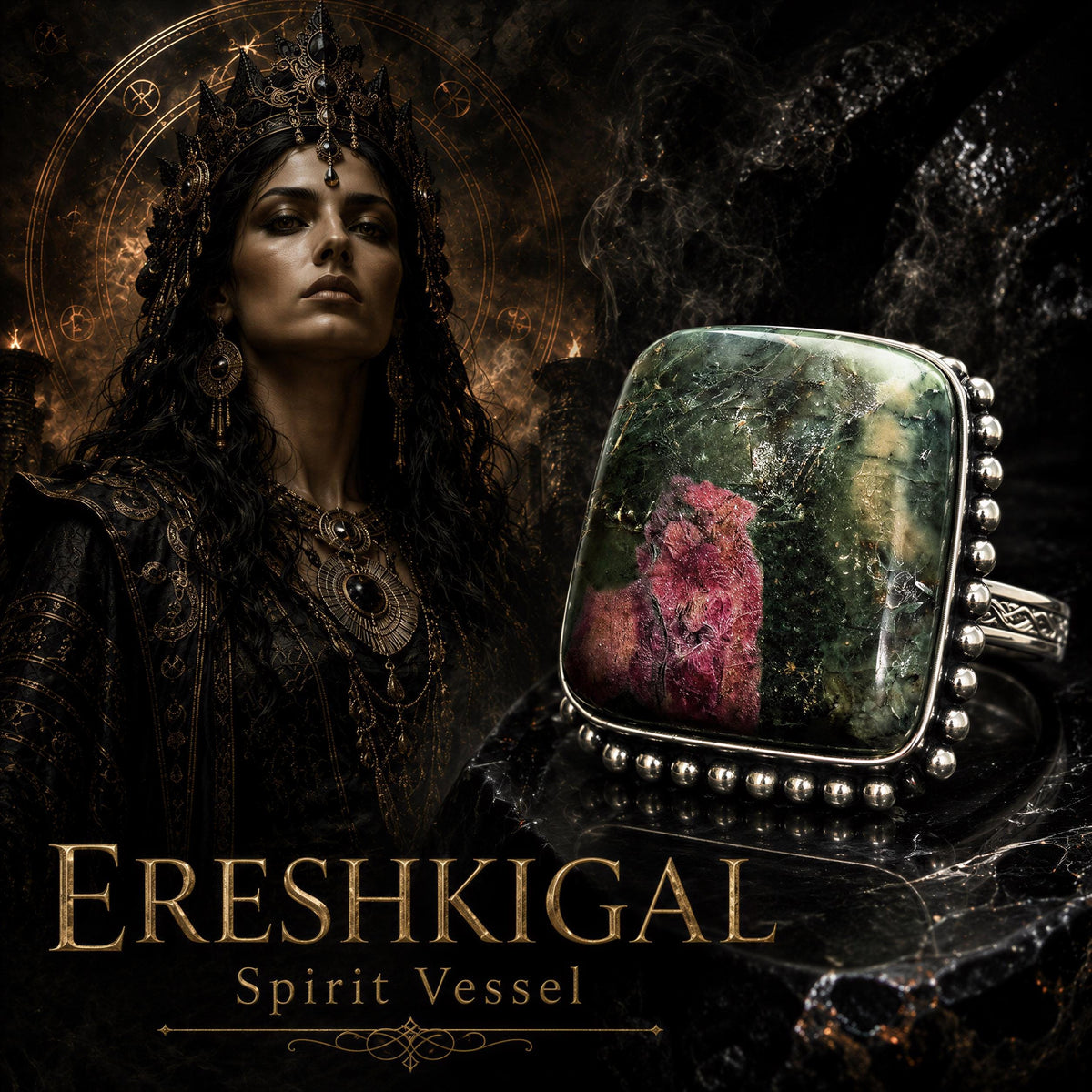 Ereshkigal Spirit Vessel Ring - Haunted Queen of the Great Below Spirit Companion - Underworld Magick Amulet
