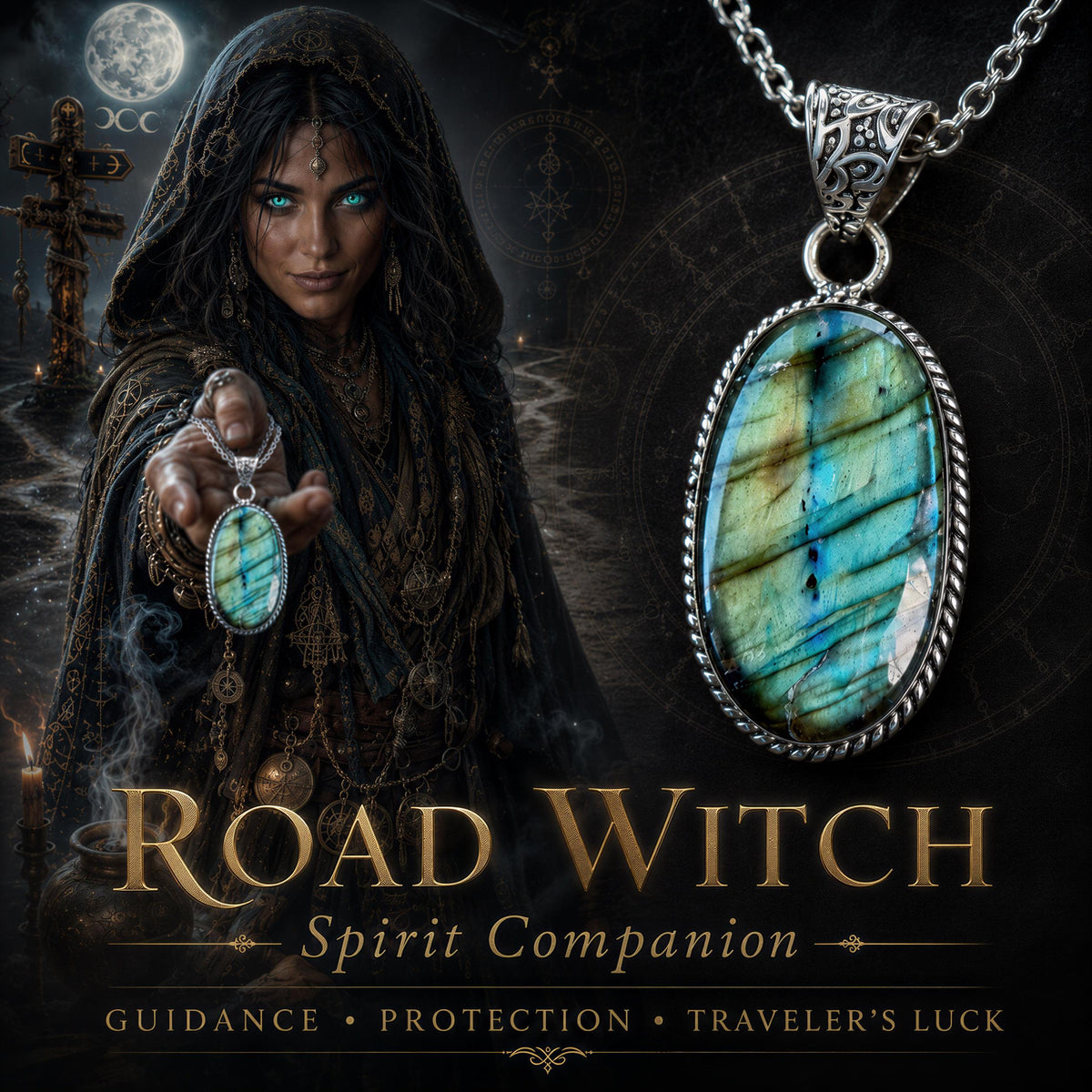 Road Witch Spirit Vessel Necklace for Road Opening, Opportunity & Traveling Protection Talisman