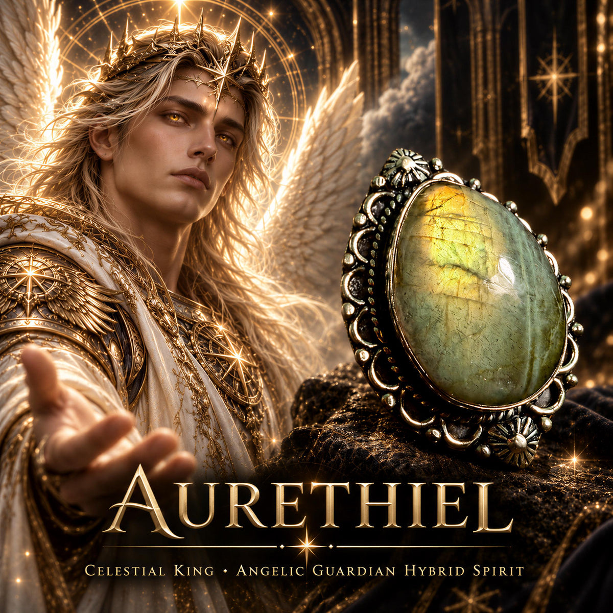Aurethiel Angelic Guardian King Ring · Hybrid Celestial Spirit Vessel · Protection Magick, Command, Wisdom