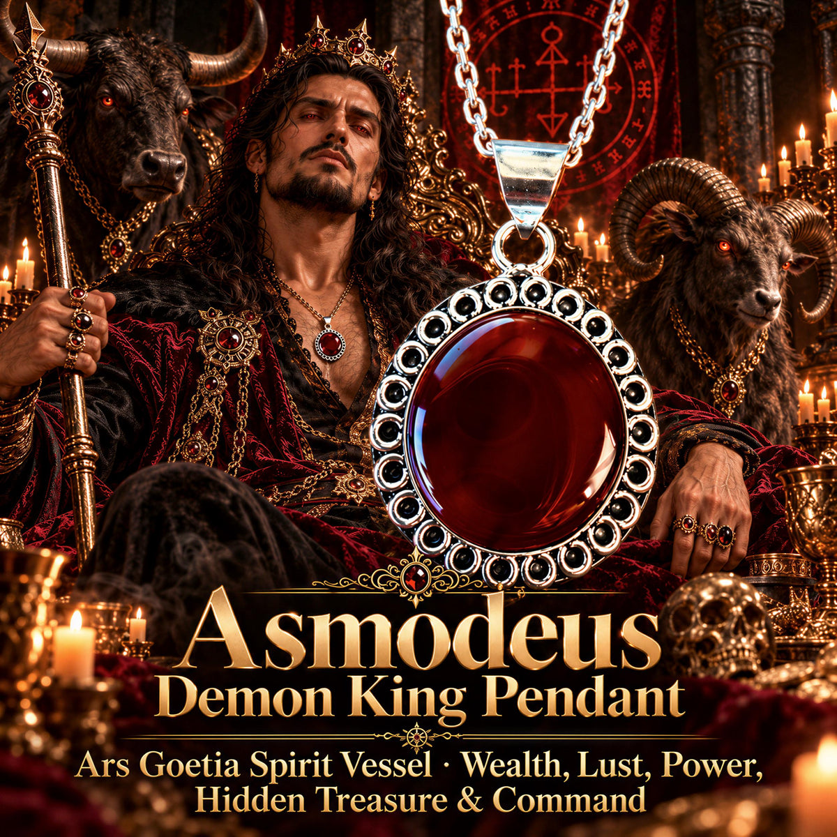 Asmodeus Demon King Pendant · Ars Goetia Spirit Vessel · Wealth, Lust, Power, Hidden Treasure & Command