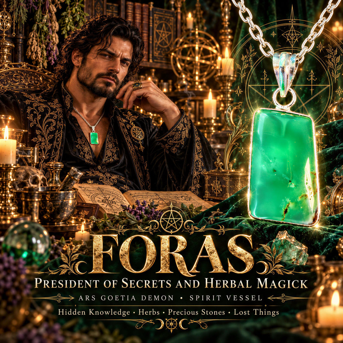 Foras Goetia Spirit Vessel Pendant · Hidden Treasure, Lost Things, Eloquence, Herbs & Precious Stones