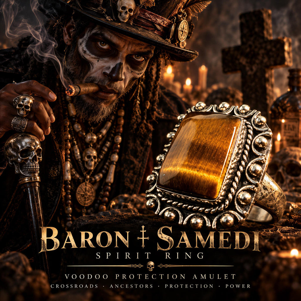 Protection Amulet Baron Samedi Ring · Haitian Vodou Lwa Voodoo Talisman · Cemetery, Passage, Ancestral Wisdom, Vitality