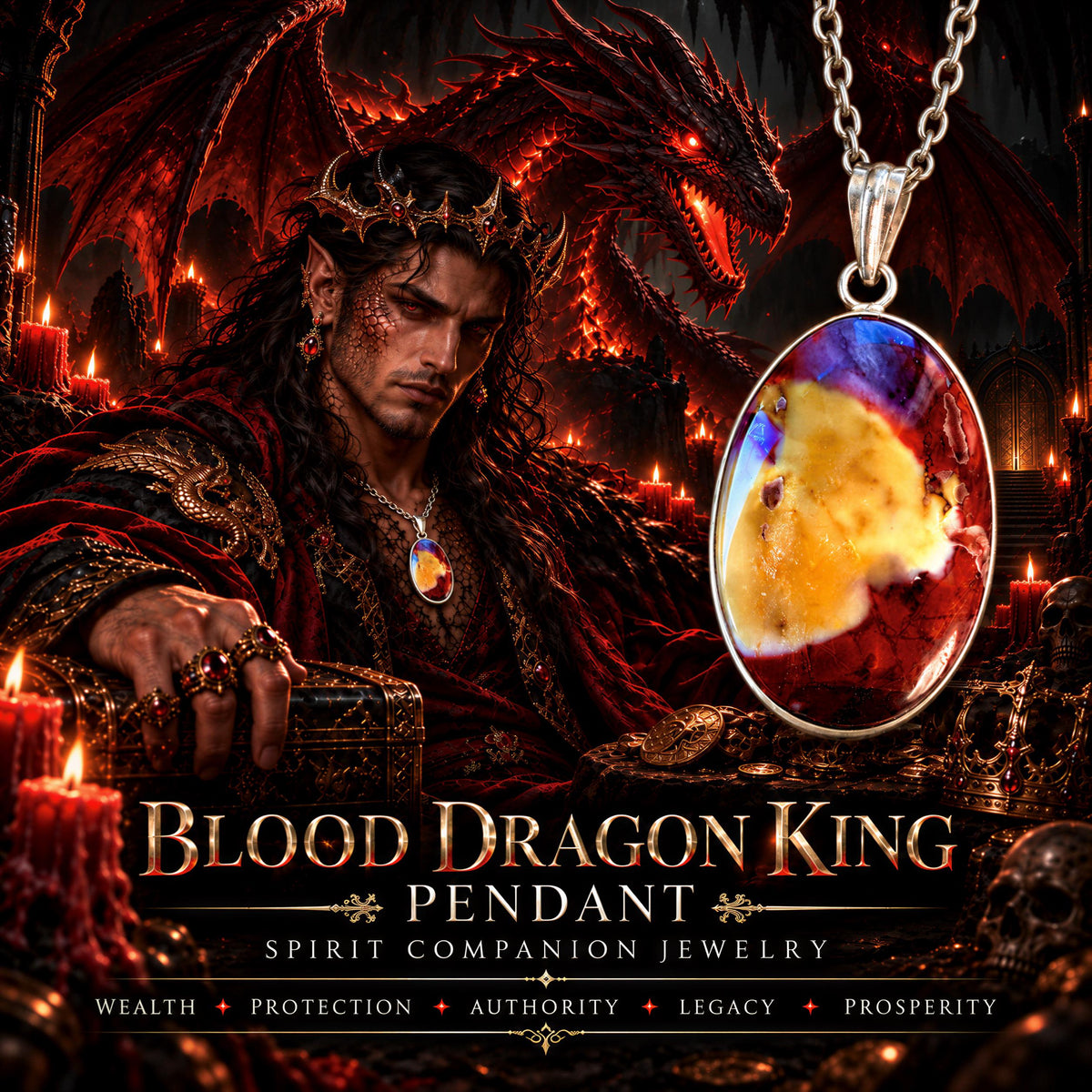 Blood Dragon King Pendant · Wealth, Protection, Authority, Legacy & Prosperity · Spirit Companion Jewelry