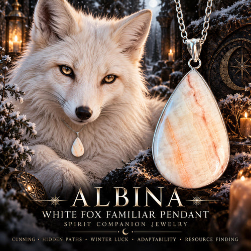 Albina White Fox Familiar Pendant · Cunning, Hidden Paths, Winter Luck, Adaptability & Resource Finding · Spirit Compani