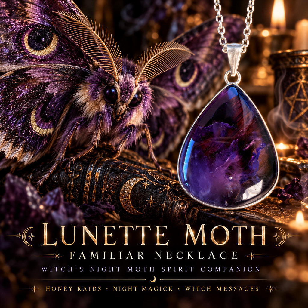 Lunette Moth Familiar Necklace · Witch's Night Moth Spirit Companion · Honey Raids, Night Magick, Witch Messages